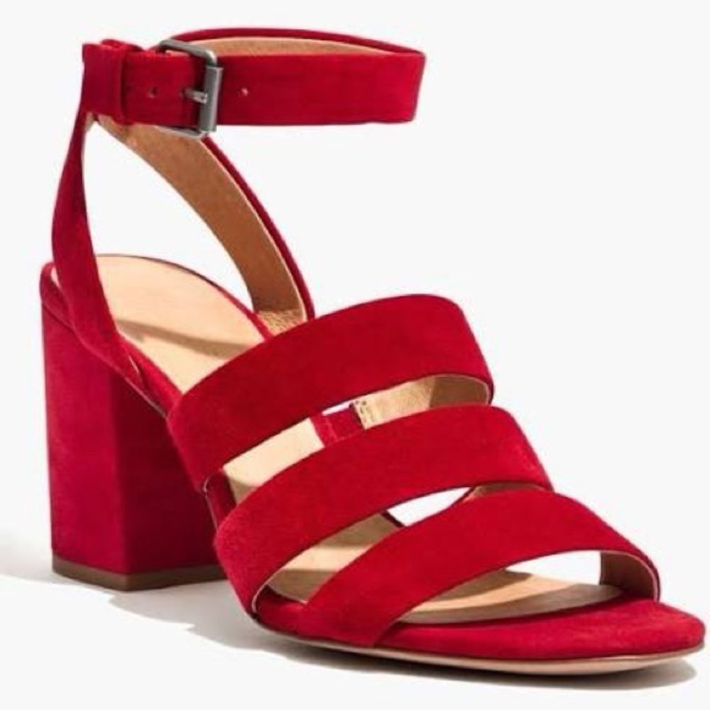 Red Madewell Maria Suede Block Heel Sandals